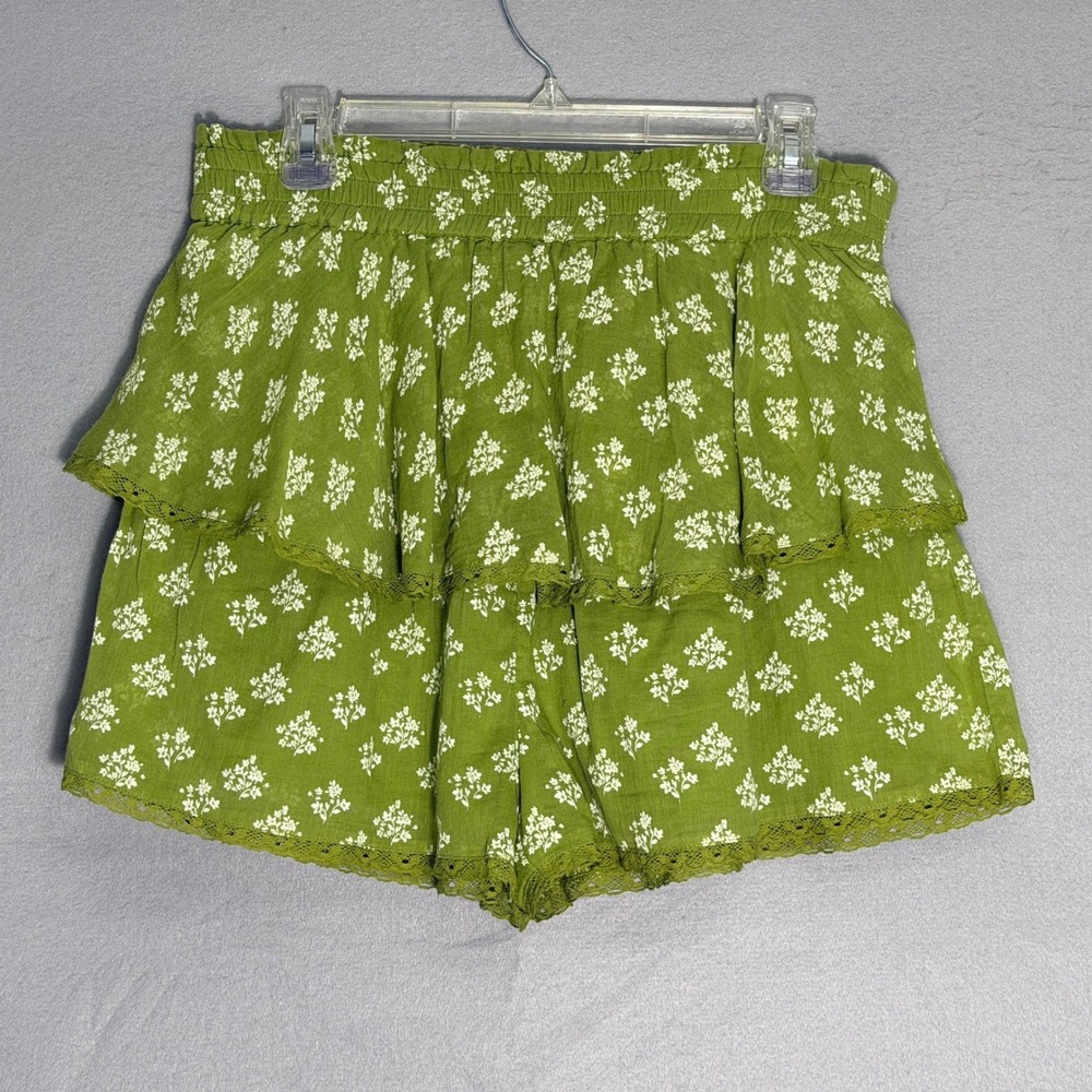 Bila 77 Floral Ruffle Shorts Womens Size L Cotton Boho‎ Cottagecore Feminine